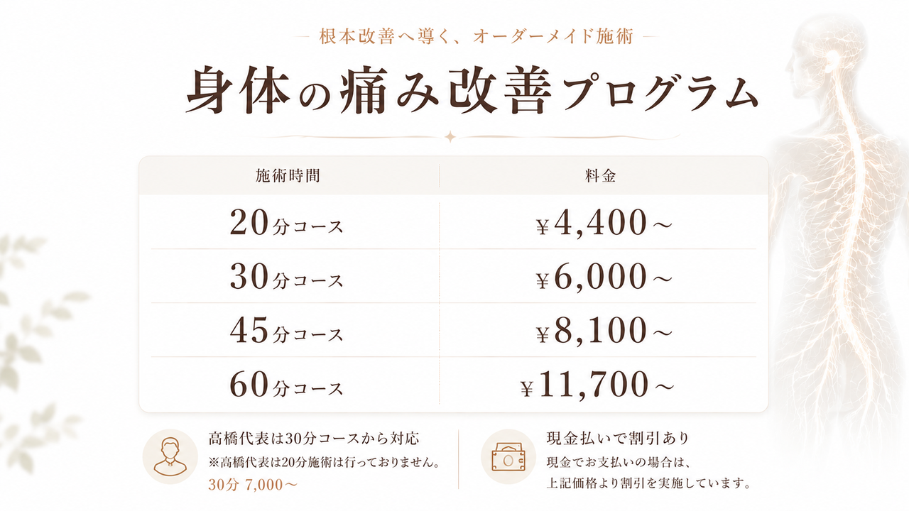 身体の痛み改善プログラム料金表