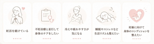 妊活を続けている、不妊治療、冷えや疲れやすい、睡眠やストレス窓生活リズムを整えたい